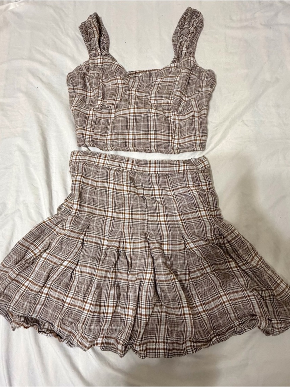 Daisy Brown & White Plaid Cropped Top with Wide Straps